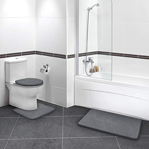 Feelso Memory Foam Bath Mat Set, 3 Piece Bathroom Rugs Non Slip And Absorbent Mats, 20X31 Inches Floor Mat, 20X22 Inches U-Shaped Contour Rug And Toilet Lid Cover For Tub Shower & Bath Room, Gray #TOP6