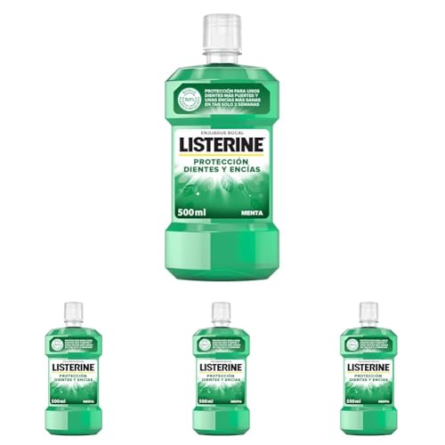 Listerine Protección Dientes y Encías (1 x 500 ml), enjuague bucal con flúor, colutorio bucal con 24 horas de protección, elixir bucal para un aliento fresco duradero (Paquete de 4)