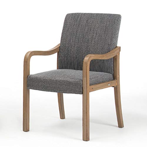 Juego de 2 sillas de comedor tapizadas de tela moderna con reposabrazos, sillas laterales de madera gris para comedor, cocina o sala de estar