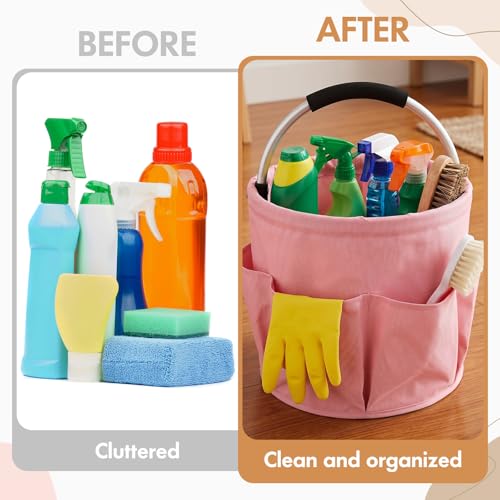 Image of LemonRoad 10 Pack Cleaning Caddy with Handle Bulk 17L Collapsible Cleaning Supplies Organizer, Waterproof Oxford Cloth Tote with 6 Pockets & Soft Grip Handle for Housekeeping, Office, Home, Garden