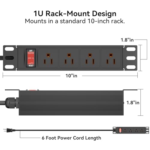 Unidad de distribución eléctrica Rack PDU de 10 pulgadas 1U con 4 tomas y cable de 1,8 metros miniatura 3