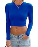Abardsion Women's Sexy Long Sleeve Crop Tops 2025 - Basic Crew Neck Slim Fitted Fall Cropped Shirts(Royal Blue, S)