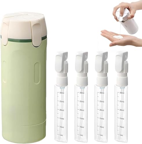 folalife 4 in 1 Travel Dispenser Set with 4 Pack 30ML Leak Proof Bottles for Toiletries, Portable Containers for Shampoo Lotion Conditioner Cream (Green)