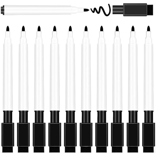 Dry Erase Markers with Eraser Cap 10Pcs 4.5 Inch Length Fine Tip Dry Erase Markers Black Color Whiteboard for School, Office, Meeting Room