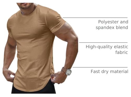 Image of JMIERR Mens Short Sleeve T Shirt Summer Muscle Slim Fitted Crewneck Longline Tees Shirts for Gym Workout