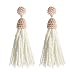 NLCAC Women's Beaded tassel earrings Long Fringe Drop Earrings Dangle 6 Colors (pearl)
