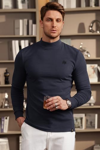 Image of Herberton Mens Mock Turtleneck Shirts Thermal Fleece Casual Undershirt | Mockneck, Long Sleeve, Warm Fleeced, Regular Fit, Soft Feel, Stretchy, Solid Color, Embroidery Design, Cold Weather, S-2XL