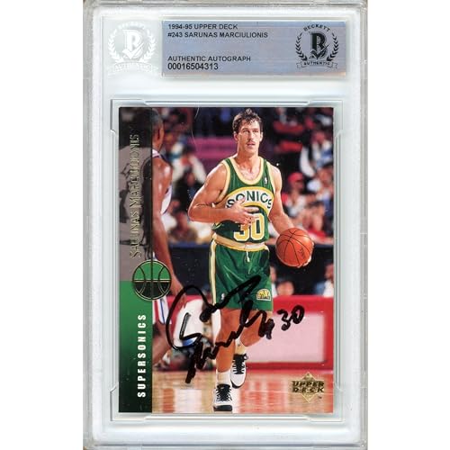 Sarunas Marciulionis Autographed 1994 1995 Upper Deck #144 Basketball Trading Card Slab Beckett BAS Authentic Slabbed COA Played For Seattle Sonics Signed Collectibles