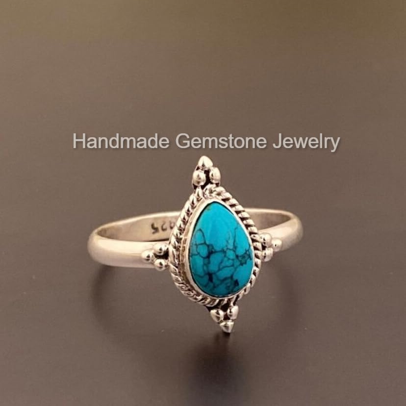 Exquisite 925 Silver Plated Teardrop Turquoise Ring - Stunning Blue Gemstone Cocktail Ring for Women | Elegant Turquoise Jewelry Gift