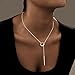 Hergory Silver Necklace for Women, Dainty Long Necklaces with 14k Silver Plated Adjustable Y Shaped Circle and Bar Pendant Fashion Jewelry Gift