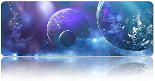 Galaxy Gaming Mouse Pad Purple Blue Planet Large Mousepad with Soft Cloth for Laptop, Stars Universe Nature Landscape Non-Slip Rubber Base Keyboard Pad Extended Desk Mat for Gamer Office 31.5x11.8Inch