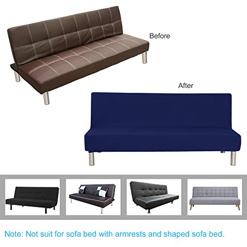 Mifxin Armless Sofa Bed Cover Stretch Futon Slipcover 3 Seat Full Folding Sofa Couch Futon Non-Armrest Furniture Protector With Elastic Bottom (Solid Navy) #TOP7