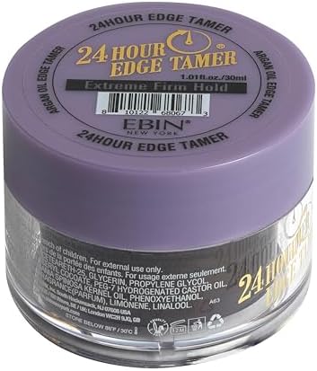 EBIN NEW YORK 24 Hour Edge Tamer Extreme Firm Hold 1.01Fl Oz Strong Edge Control Gel, No Flaking, Sleek Smooth Finish, Long Lasting, Argan & Castor Oil