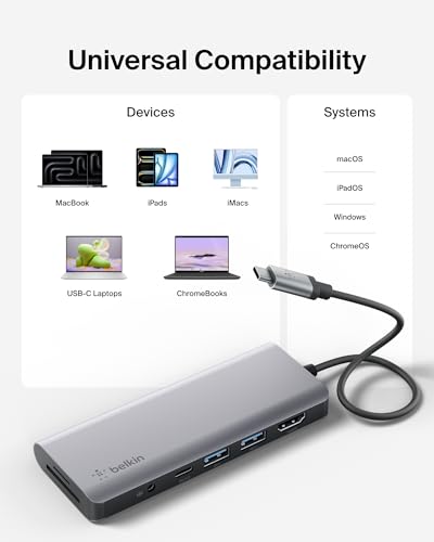 Belkin USB-C Hub, 7-in-1 MultiPort Docking Station for MacBook & Windows - 85W USB-C Power Delivery 3.0, 4K HDMI 1.4, 2x USB-A 3.0, SD 3.0, Micro SD 3.0, & 3.5mm Audio Jack - image 8