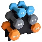 Balelinko 5LB, 8LB & 10LB Hand Weights Neoprene Coated Hex Dumbbell Set with Rack Stand, Exercise &...