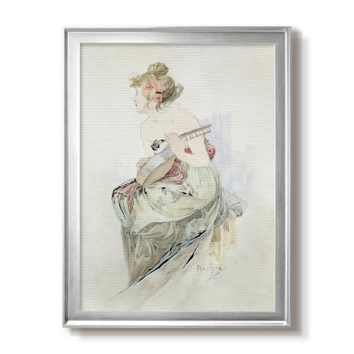 Alphonse Mucha | Woman With Mandolin | Silver Framed Wall Art | GAL101