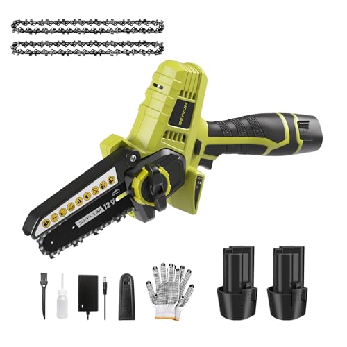 SEYVUM Mini Chainsaw with 2 Batteries 2 Chains, Portable Electric Chainsaw Cordless Handheld Small Power Chain Saws with Security Lock, Hand Saw for Trees Trimming Branch Wood Cutting