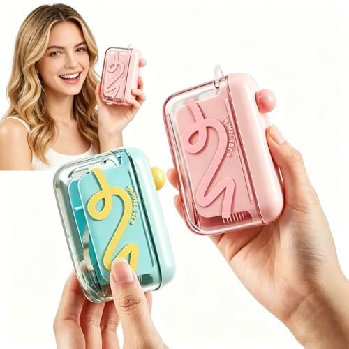 2 Pack Automatic Pop-Up Portable Floss Dispenser Travel Sized Storage Case Pop Up Dispenser for Floss Picks Floss Pick Dispenser One Touch On-The-Go Oral Care (Green Pink)