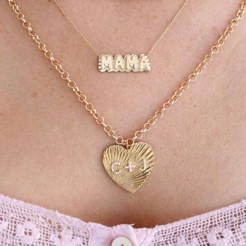 Si Jewels By Sandra Personalized Heart Pendant with Diamond Accents, 14K Gold Plated, Initial Charm Necklace, Gift For Her, Gift For Mom2