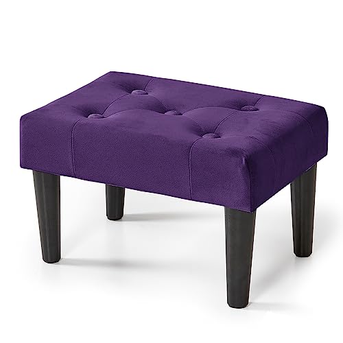 Sgabello in velluto con gambe in legno massiccio poggiapiedi pouf