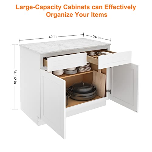 Lovmor Kitchen Base Cabinets, Sideboard Storage Cabinet, Entryway Cabinet With 2-Drawers & Adjustable Shelf, 42" W X 24" D X 34-1/2"H #TOP2