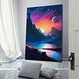 QBIREX Póster personalizable de Twilight Mountain River con lienzo, decoración de oficina en casa, sala de estar, dormitorio, mujer, idea de regalo de cumpleaños, 30 x 45 cm