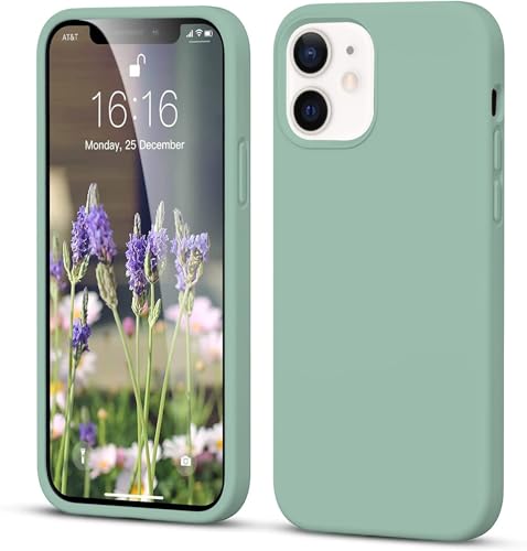 Image of DIZORO Silicone Back Case for iPhone 12 /12 Pro, Soft-Touch Phone Microfiber Silicone Back Cover for iPhone 12 /12 Pro -Mint