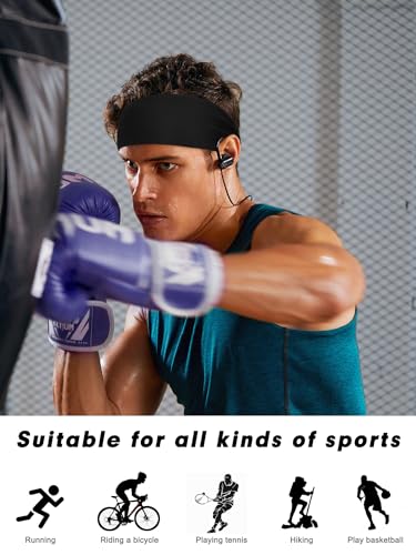 Image of AWUMBUK Sports Headbands for Men, Sweat Bands Headbands Men Absorbent Head Band Stretchy Sweatbands 5 Pack Hair Band Workout Football Running Cycling Fitness (Dark Blue)
