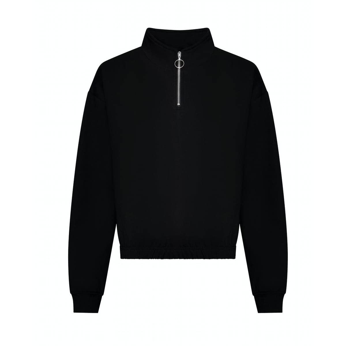 AWDis Just Hoods JH037 Ladies Cropped 1/4 Zip Sweatshirt - Deep Black - M