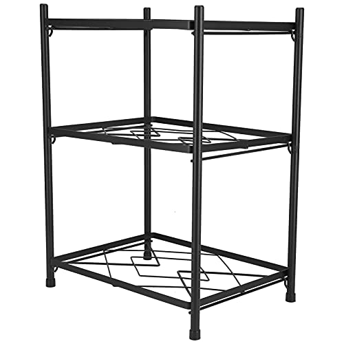 KIMISS Multi Layer Pot Rack - Standing Pan Organizer and Holder Shelf for Kitchen Cookware and Electric Cookers, Heavy Duty Storage Solution (Black square pot rack three-layer (floor-standing)