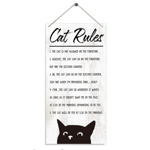 Funny Cat Rules Sign - Decorative Wood Hanging Plaque, Pet Decoration, House Theme Wall Door Decor, Cat Owner Home Gift
