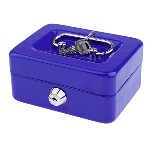 barenx Caja de almacenamiento portátil de metal para viajes, dinero en efectivo, monedas, contenedor con cerradura – azul