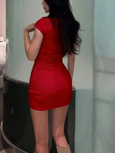 Image of Milumia Women's Mock Neck Bodycon Mini Dress Short Sleeve Casual Fall Going Out Dresses