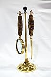 Decorative Brass Magnifying Glass & Letter Opener on Stand Desk Top - Set of 2