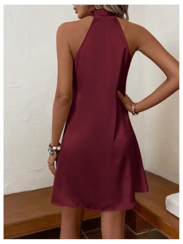 Image of Floerns Women's Pearl Beaded Halter Twist Sleeveless Tie Back Dress A Line Dress