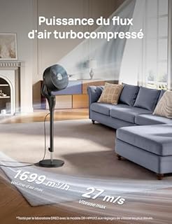 DREO Ventilateur sur Pied Silencieux pour Chambre [Amélioré], Flux d’Air 27m, 20dB, Oscillation 90°, Moteur DC, 8 Vitesses, 3 Modes, Hauteur 96–106 cm, Minuterie 8H, Inclinaison 105°
