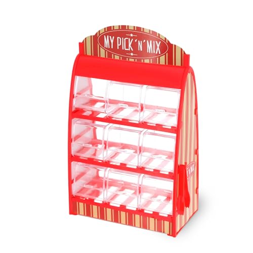 Distributeur de bonbons avec 9 compartiments - 30 x 18 cm - Bar à bonbons au design rétro avec pince - Distributeur de bonbons, bonbonnière pour gomme à...