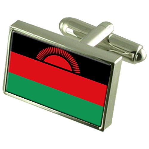 Gemelos de bandera de Malawi artesanales y estuche keepsake grabado de lujo 1