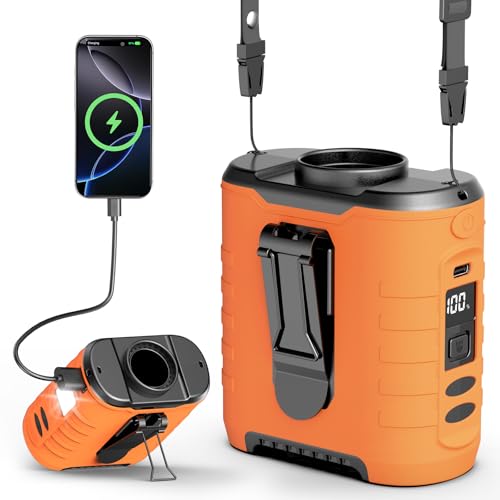 6-in-1 Taillen Clip Ventilator Ventilator Akku 10000 mAh 5 eschwindigkeitsstufen 842h Laufzeit USB Wiederaufladbar für Baustelle Outdoor Wandern Arbeiten im Sommer mit COB-Licht & Powerbank