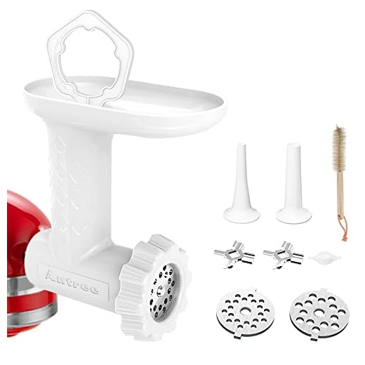 Food Meat Grinder Attachments for KitchenAid Stand Mixers, Durable Meat Grinder, Sausage Stuffer Attachment Compatible with All KitchenAid Stand Mixers, includes 2 Sausage Stuffer Tubes, White