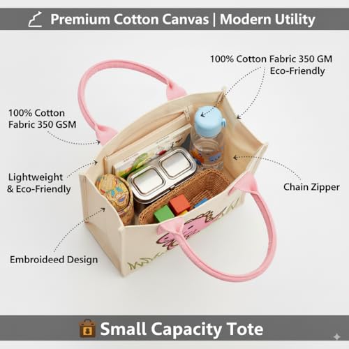 Image of Kids Lunch Bag | Cute & Stylish Embroidery Mini Tiffin Bag for Boys & Girls | Cute Cotton Cartoon Design I Picnic Tuition School, Preschool & Playschool | Gift for Birthday
