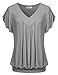 Helloacc Ruffled Cap Sleeve Shirts for Women,Feminine Comfy Pleated Front V Neckline Loose Fit Flattering Banded Hem Blouses Going Out Batwing Ladies Tops Grey L