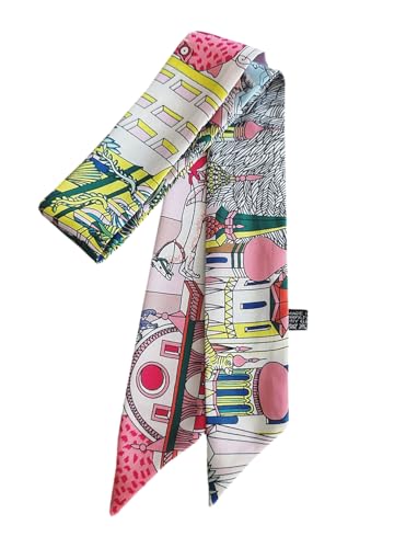 Fashion Handbag Handle Ribbon Scarves Neck Scarves Skinny Ribbon Twill Bandana Scarf Bag scarf for women (Multi Pink)