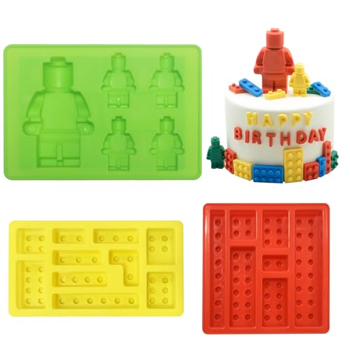 3 Pieces Building Brick Candy Mold Robots Silicone Fondant Mold Building Block Chocolate Silicone Mold for Ice Chocolate Candy Cake Making