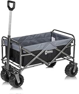 Sekey Faltbarer Bollerwagen Faltwagen Handwagen Außenschubkarre Strandwagen Folding Wagon Outdoor Gartenanhänger Transportwagen für Alle Gelände Geeignet, Schwarz mit Grau…
