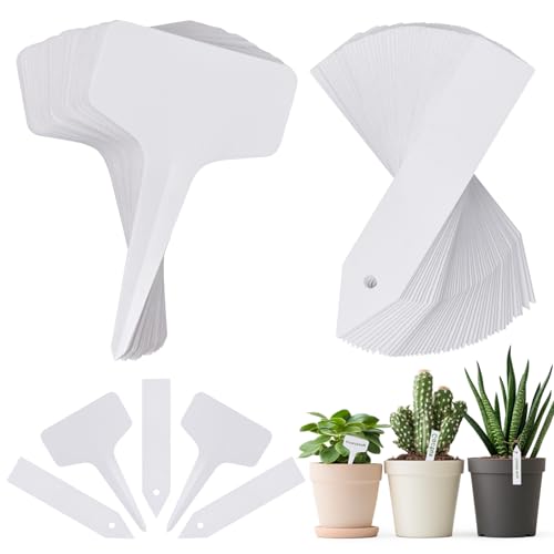 100 Pcs Plant Labels - Waterproof Plant Tags 4 Inch Plastic Garden Labels Outdoor and Indoor Use T-Type Garden Name Stakes for Potted Plants, Vegetable, Nursery, Seeding, Gardening Gifts, 2 Shapes