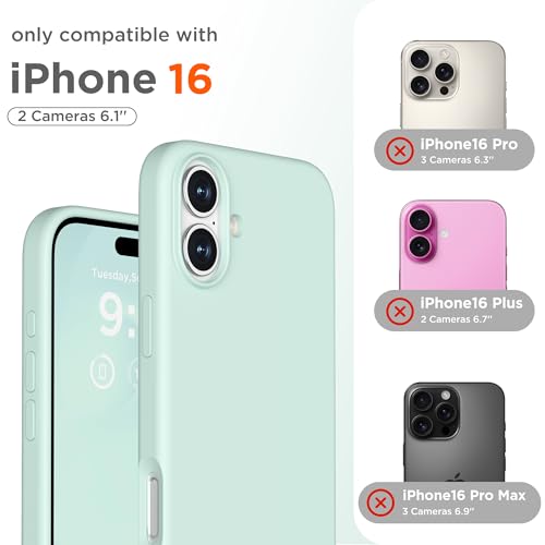 Image of Magnetic for iPhone 16 Case, Compatible with MagSafe, Liquid Silicone Phone Cover with Screen Protector & Camera Protector, Soft Anti-Scratch Microfiber Lining Inside 6.1 inch, Mint Green