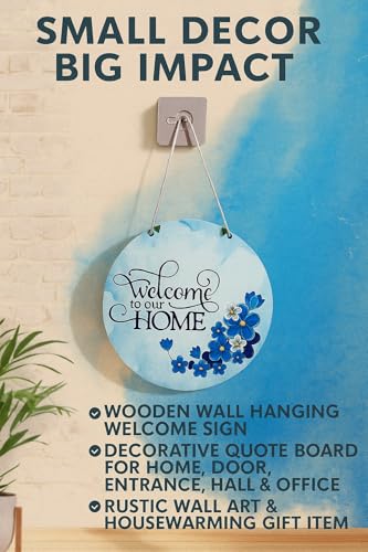 Image of DECORIQUE Wooden Wall Hanging Welcome Sign - Decorative Quote Board for Home, Door, Entrance, Hall & Office - Rustic Wall Art & Housewarming Gift Item