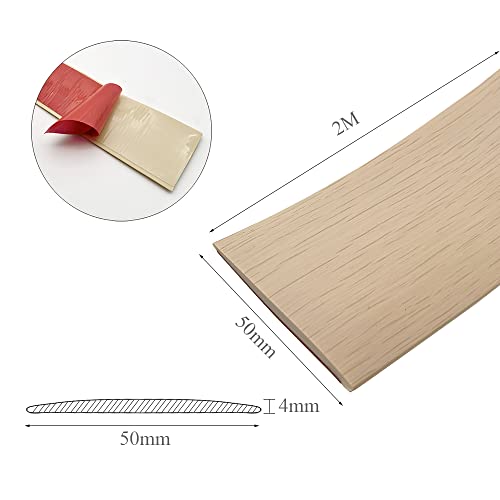 KtbeYTi 2m Übergangsleiste Selbstklebend Vinyl Fußböden Abdeckleiste Übergangsschiene Bodenprofil zum Kleben, für Fliesen Laminat und Parkett(5cm, Ahorn)