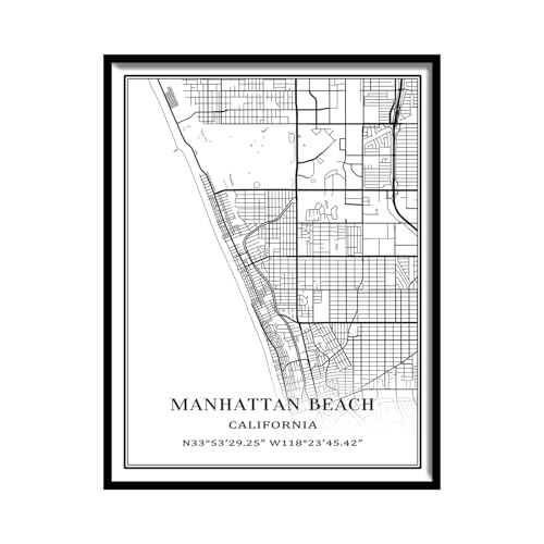 Tanokcrs Manhattan Beach Karte Wandkunst 22,9x27,9 cm